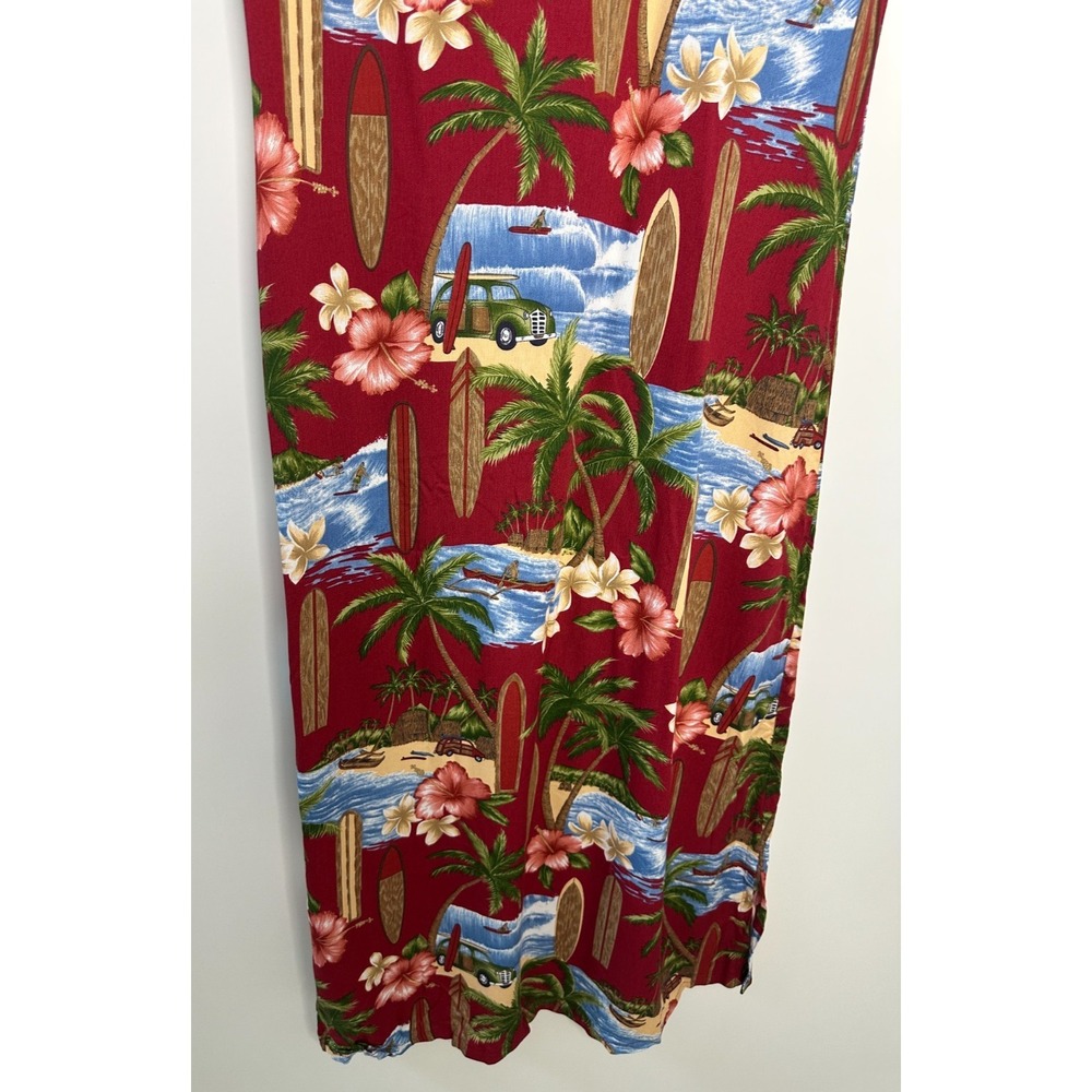 Hilo Hattie Red Tropical Scenic Surfboard Rayon Midi Dress Small Hawaiian Floral - Picture 5 of 14